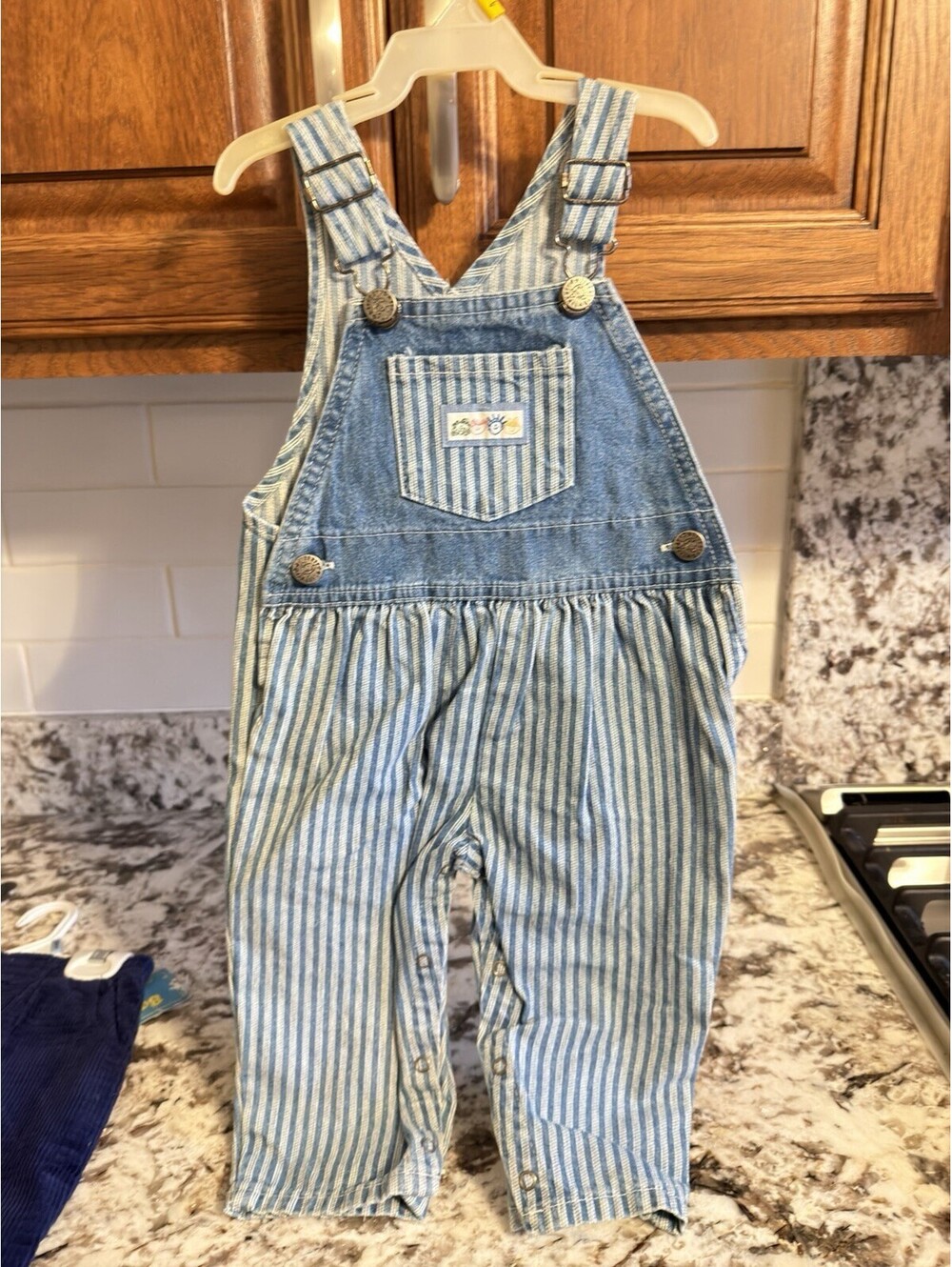 Vintage Liberty Brand Stripe Baby Bib Overalls Pants 12 Months Blue White Jean